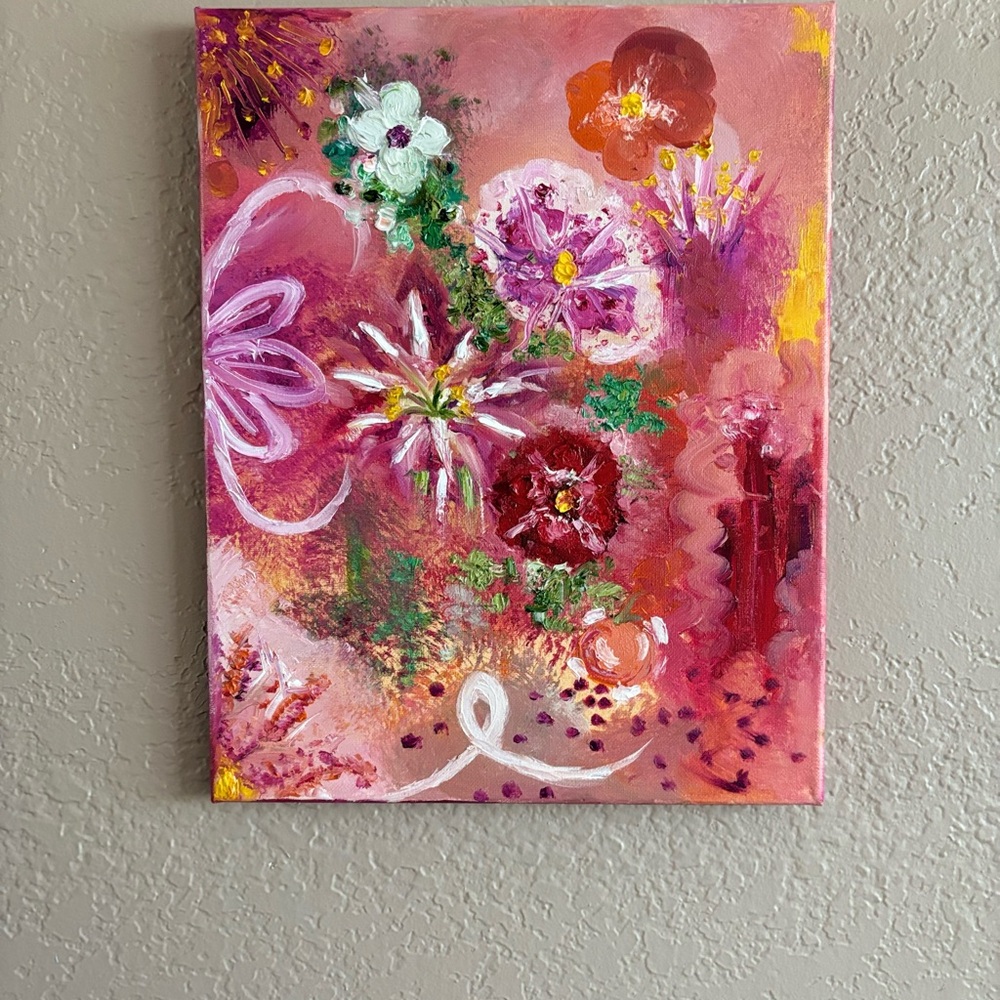 Floral Abstract Canvas Art in Pink and Red